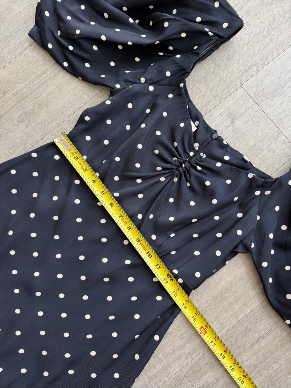 ROHE Margarita Dress White Navy Polka Dot Puff Sleeve Mini Size 36/ US 6 - Picture 12 of 16